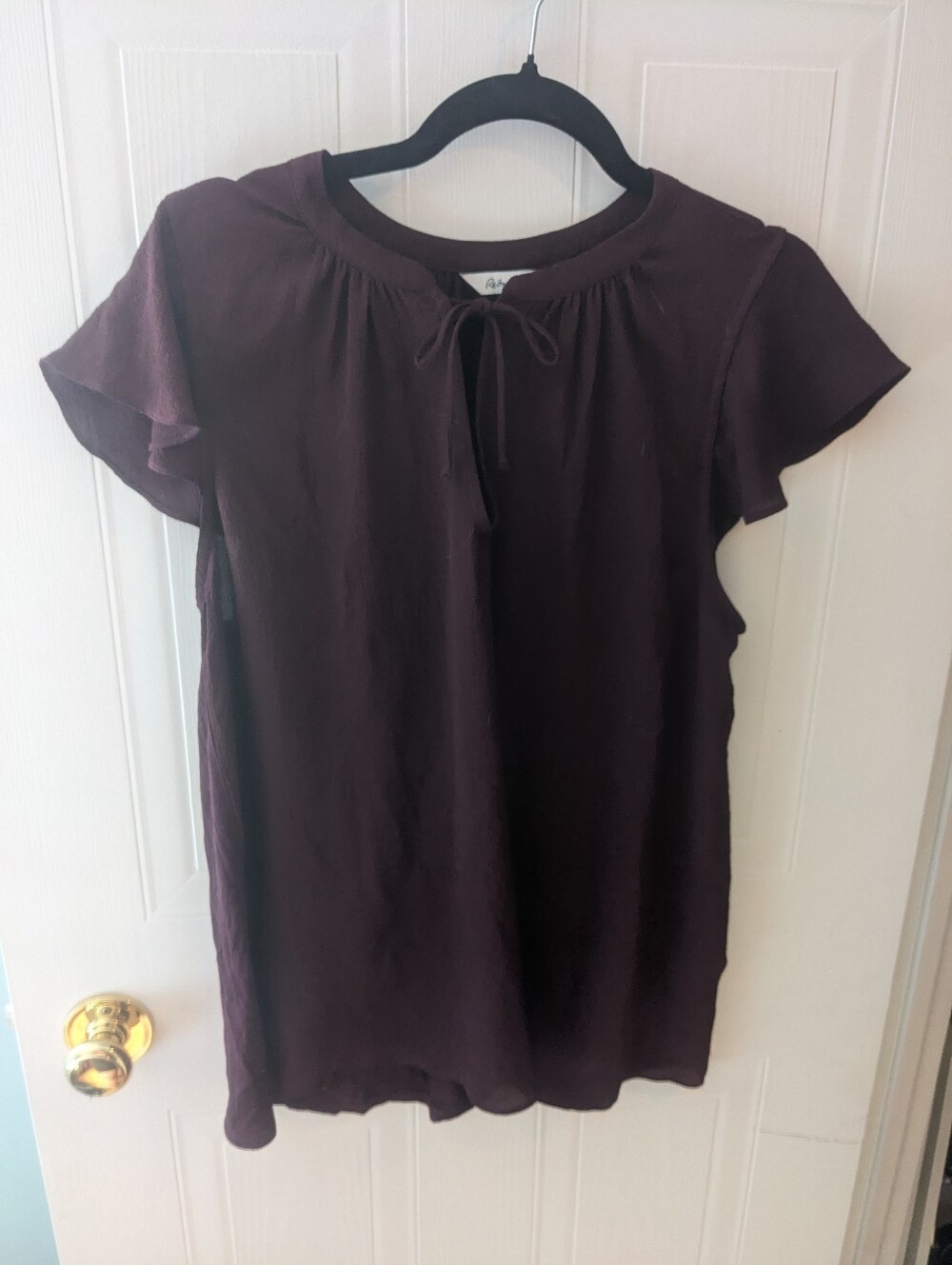 Reitmans Deep Plum Tie-Front Flutter Sleeve Blouse